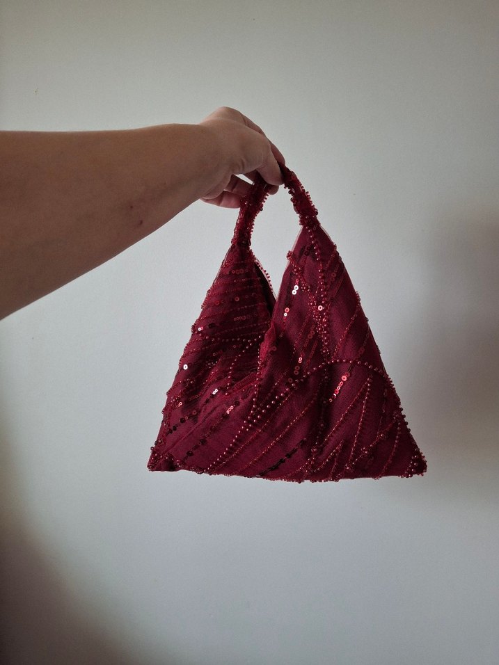 Boncuk İşlemeli Bordo Kadın Çanta - Görsel 4