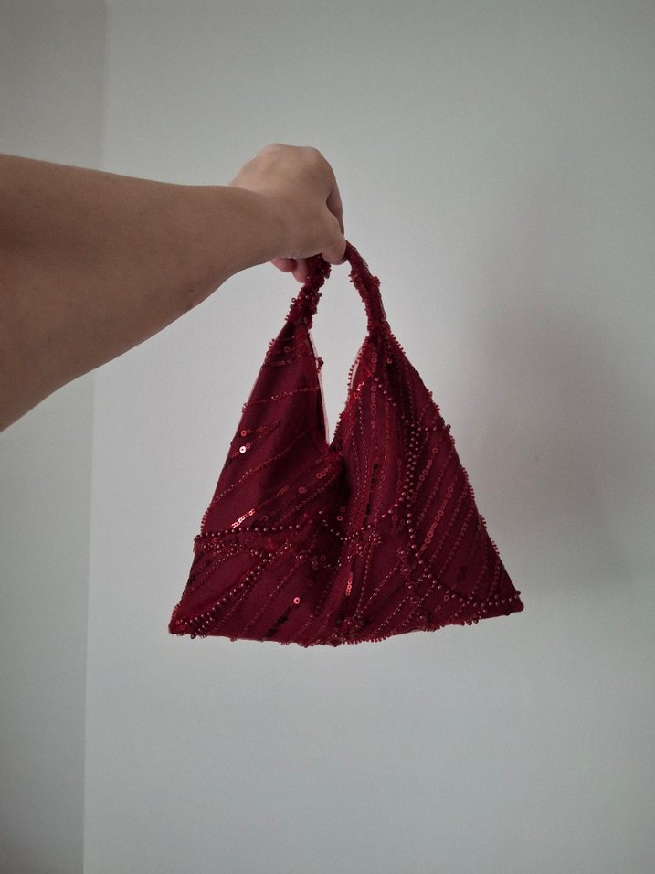 Boncuk İşlemeli Bordo Kadın Çanta - Görsel 2