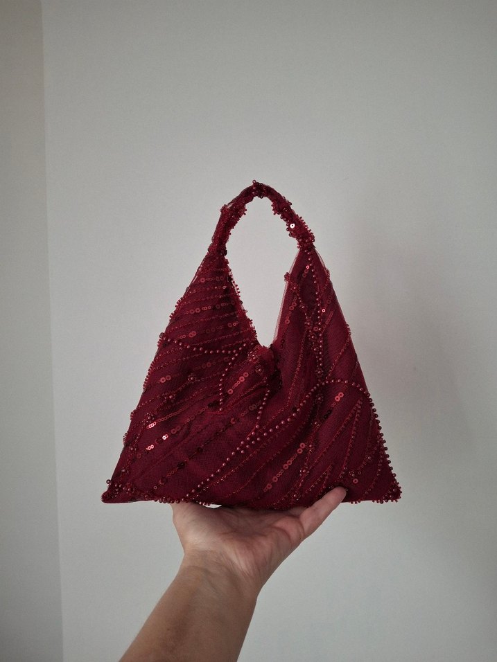 Boncuk İşlemeli Bordo Kadın Çanta - Görsel 3