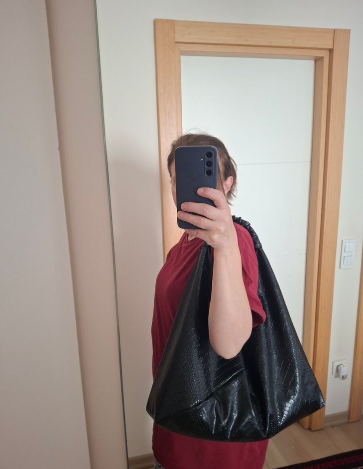 Siyah Yılan Derisi Desenli Deri Çanta #elemeği - Görsel 5