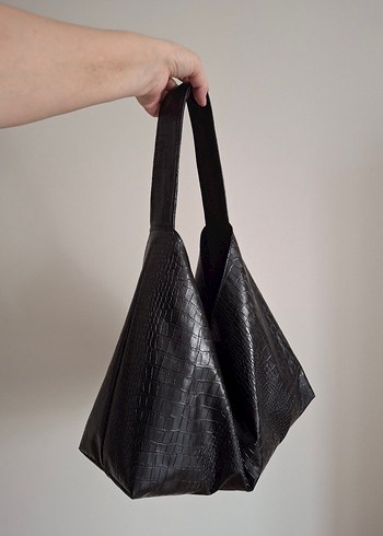 Siyah Deri Yılan Desenli Tokalı Kadın Çanta - Görsel 6