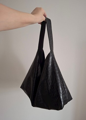 Siyah Deri Yılan Desenli Tokalı Kadın Çanta - Görsel 7