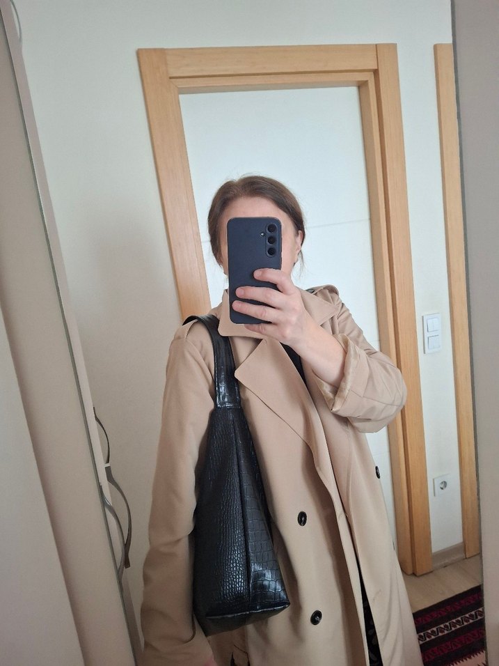 Siyah Deri Yılan Desenli Tokalı Kadın Çanta - Görsel 5