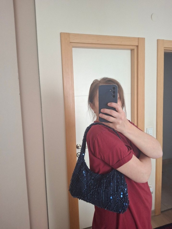 Boncuk İşlemeli Lacivert Kadın Çanta - Görsel 2