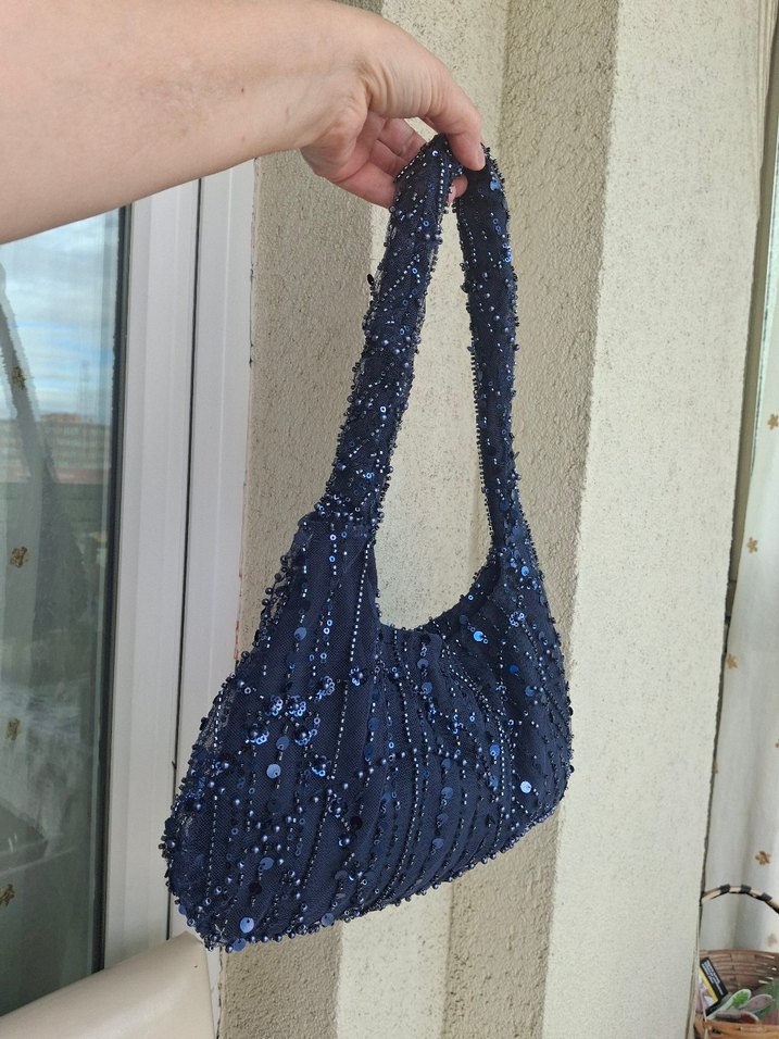 Boncuk İşlemeli Lacivert Kadın Çanta - Görsel 4