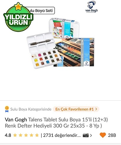 Tablet Suyu Boya 15?li Defter Hediyeli