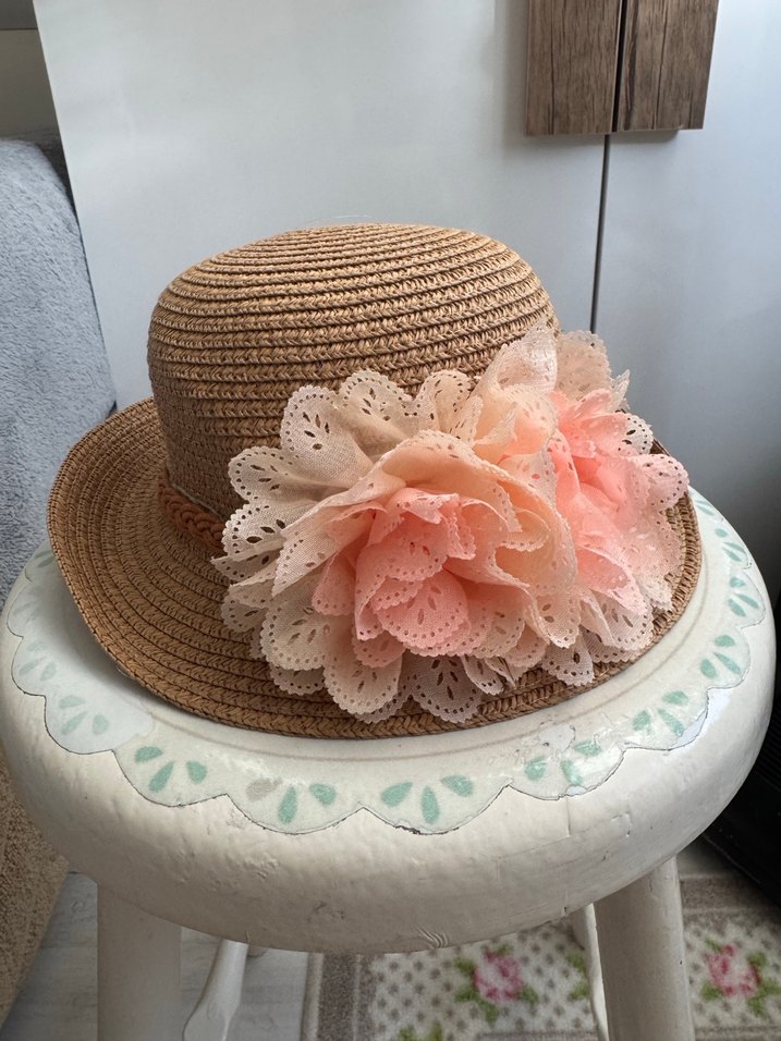 Çiçek Detaylı Bej Bohem Çocuk Şapkası - Görsel 4