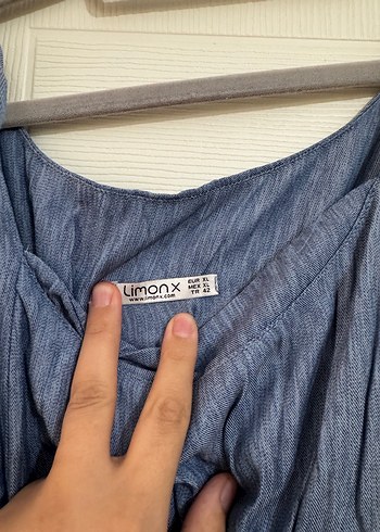 xl Beden lacivert Renk Uzun İndigo Denim Askılı Elbise