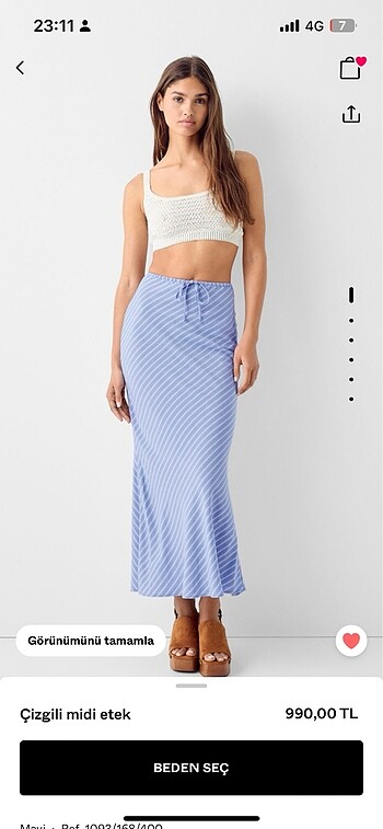 Bershka çizgili midi etek