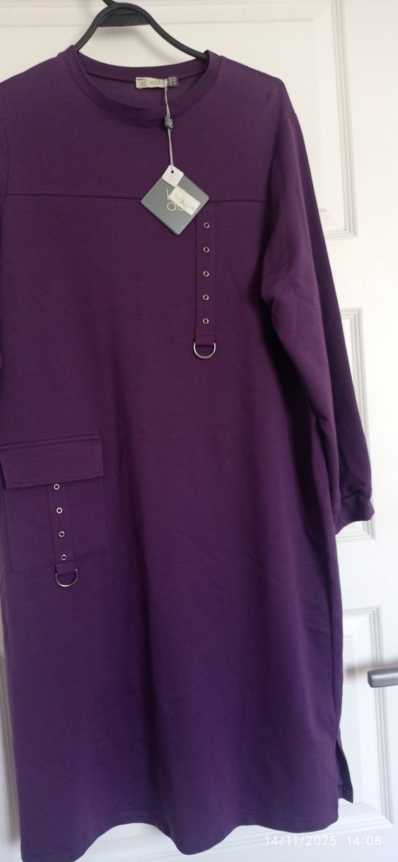 Uzun Mor Düğmeli Kadın Tunik - Görsel 4