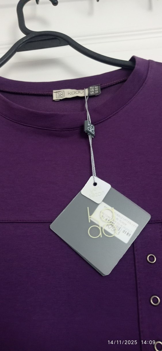 Uzun Mor Düğmeli Kadın Tunik - Görsel 2