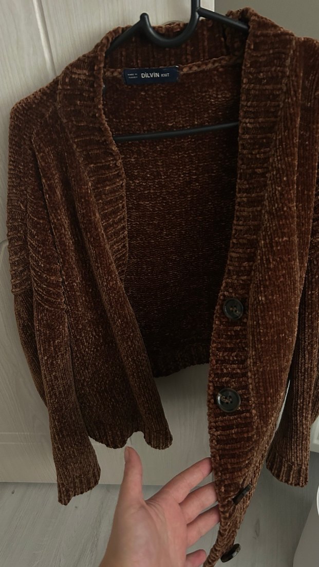 Dilvin Düğmeli Kahverengi Kadın Midi Hırka - Görsel 2