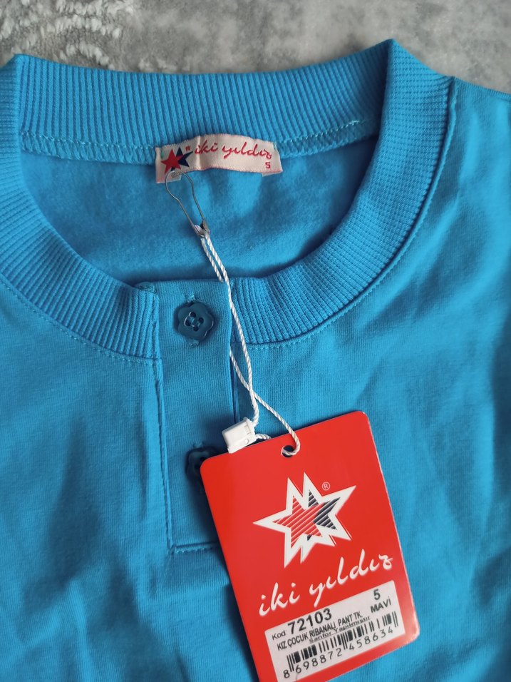 Kız Çocuk Uzun Kollu Mavi Pamuklu Pijama Takımı - Görsel 4