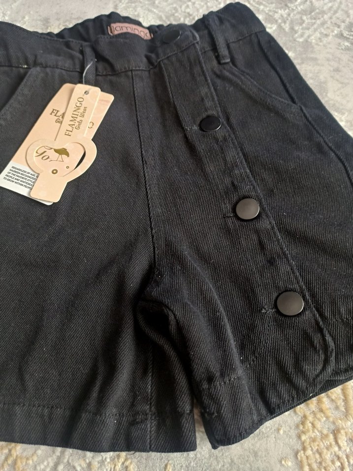 Kız Siyah Düğmeli Denim Şort - Görsel 2