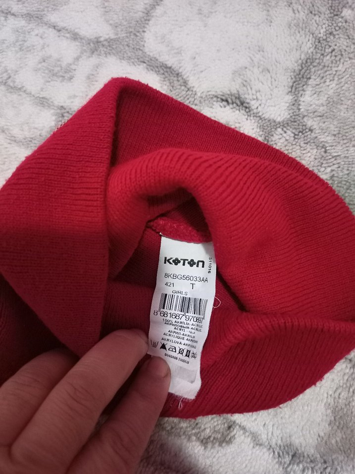 Kız çocuk Kırmızı Kürklü Streetwear Bere - Görsel 3