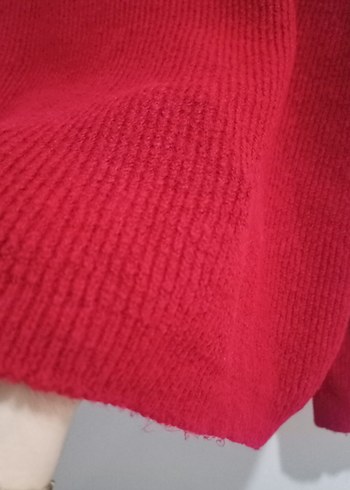 Yarım Fermuarlı Kırmızı Kadın Triko Kazak - Görsel 3