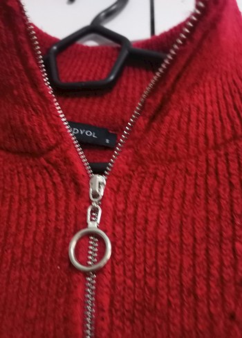 Yarım Fermuarlı Kırmızı Kadın Triko Kazak - Görsel 2