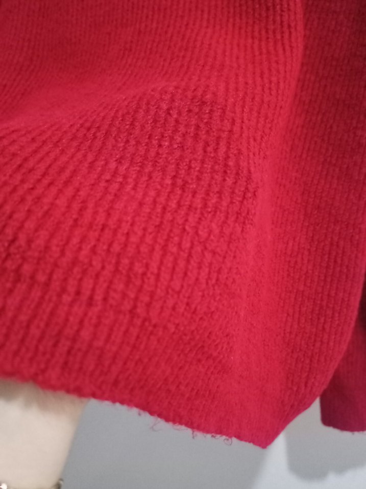 Yarım Fermuarlı Kırmızı Kadın Triko Kazak - Görsel 3