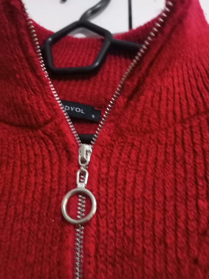 Yarım Fermuarlı Kırmızı Kadın Triko Kazak - Görsel 2