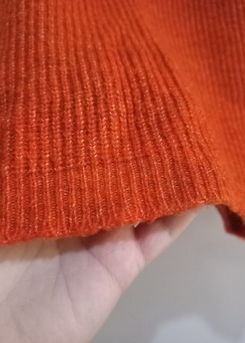 Turuncu Yarım Fermuarlı Yüksek Yaka Triko Kazak - Görsel 4