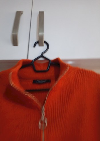 Turuncu Yarım Fermuarlı Yüksek Yaka Triko Kazak - Görsel 2