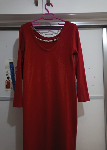 Kırmızı Uzun Kollu triko elbise - Görsel 2