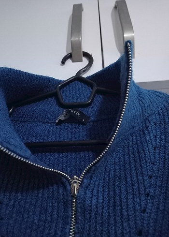 Kadın Mavi Yarım Fermuarlı Triko Kazak - Görsel 2