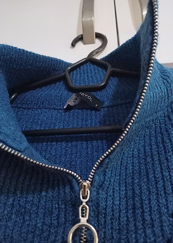 Kadın Mavi Yarım Fermuarlı Triko Kazak - Görsel 4