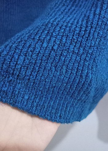 Kadın Mavi Yarım Fermuarlı Triko Kazak - Görsel 3