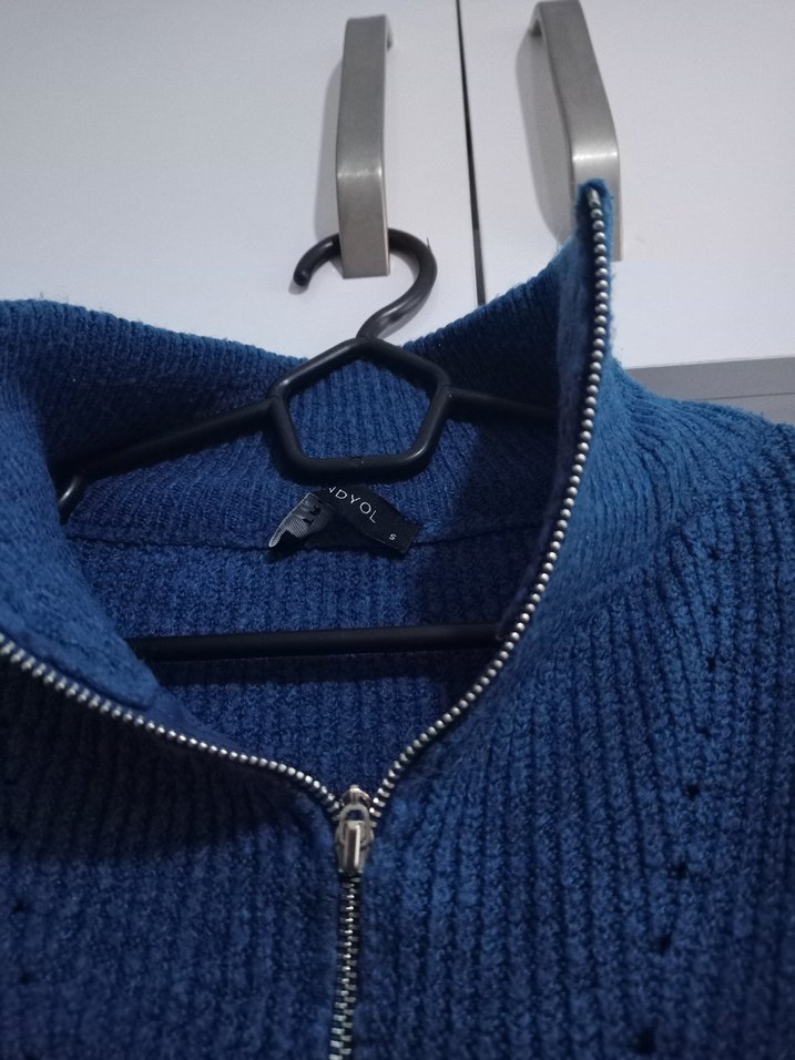 Kadın Mavi Yarım Fermuarlı Triko Kazak - Görsel 2