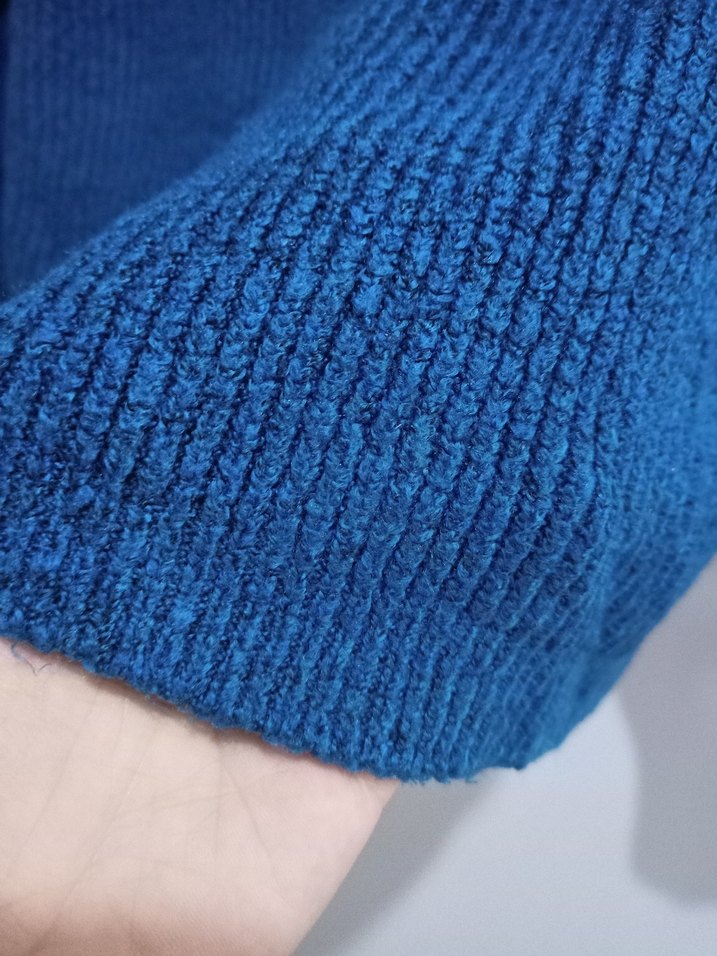 Kadın Mavi Yarım Fermuarlı Triko Kazak - Görsel 3