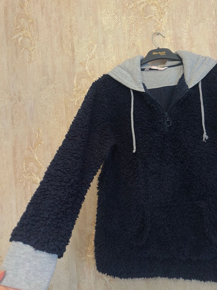 Kadın Giyim Kapüşonlu Peluş Polar Sweat - Görsel 3