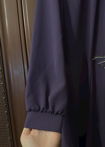 Mor Tesettür Drape İşlemeli Abiye Elbise - Görsel 5