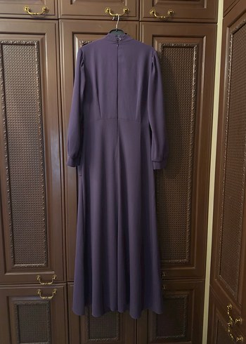 Mor Tesettür Drape İşlemeli Abiye Elbise - Görsel 8