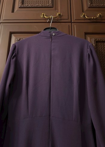 Mor Tesettür Drape İşlemeli Abiye Elbise - Görsel 9