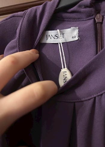 Mor Tesettür Drape İşlemeli Abiye Elbise - Görsel 2