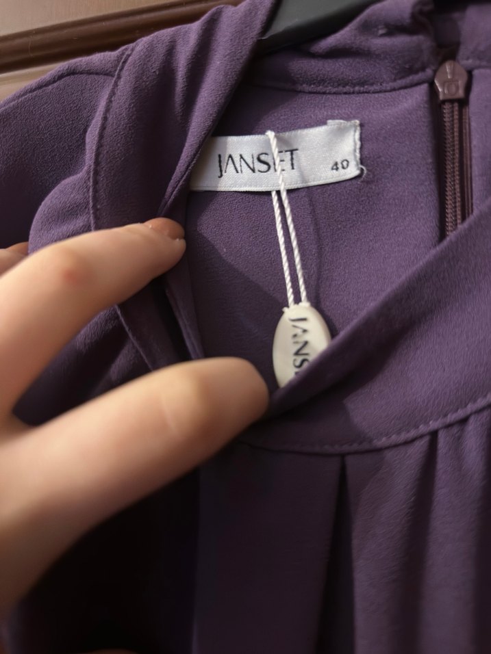 Mor Tesettür Drape İşlemeli Abiye Elbise - Görsel 2