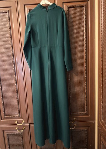 Koyu Yeşil Drapeli Tesettür Abiye - Görsel 10