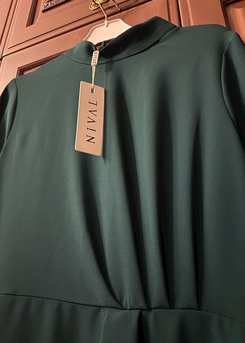 Koyu Yeşil Drapeli Tesettür Abiye - Görsel 5