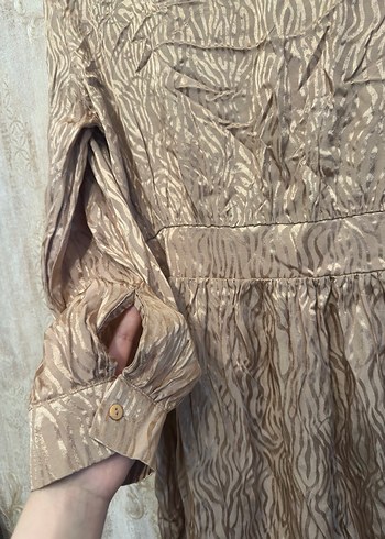 Bej Parlak Saten Kadın Giyim Tunik - Görsel 6