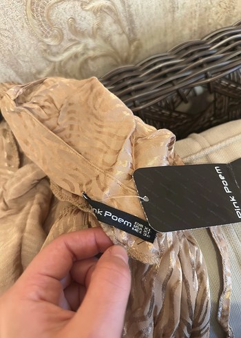 Bej Parlak Saten Kadın Giyim Tunik - Görsel 7