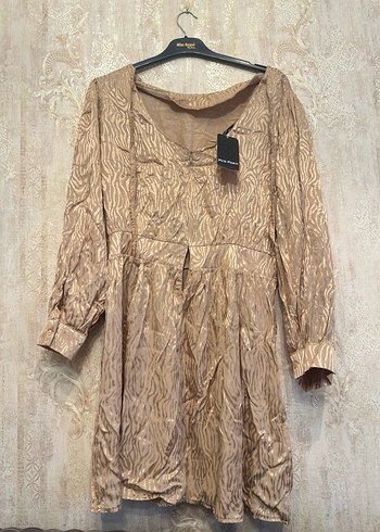 Bej Parlak Saten Kadın Giyim Tunik - Görsel 3