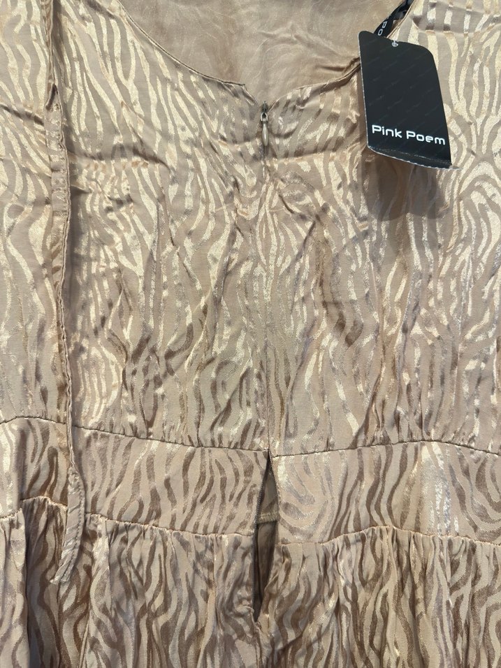 Bej Parlak Saten Kadın Giyim Tunik - Görsel 2