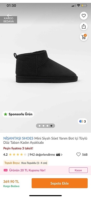 38 Beden siyah Renk Nişantaşı shoes mini ugg