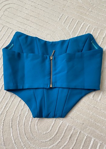 Mavi Korse Büstiyer, Strapsız, Pileli - Görsel 2