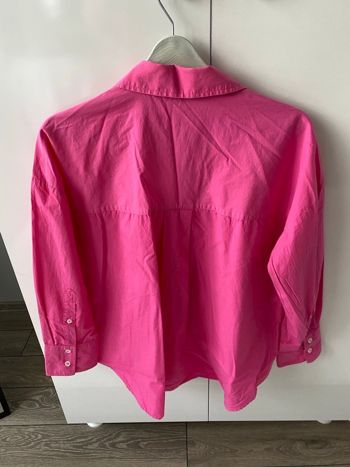 Pembe Düğmeli Keten Kadın Gömlek - Görsel 2