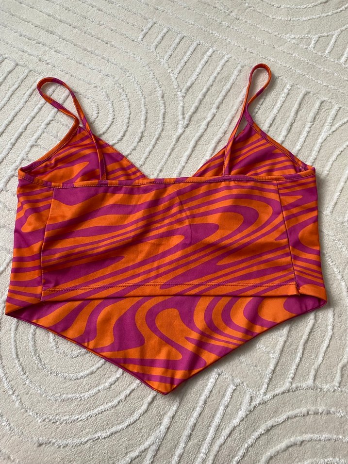 Renkli V Yaka İp Askılı Büstiyer - Görsel 2