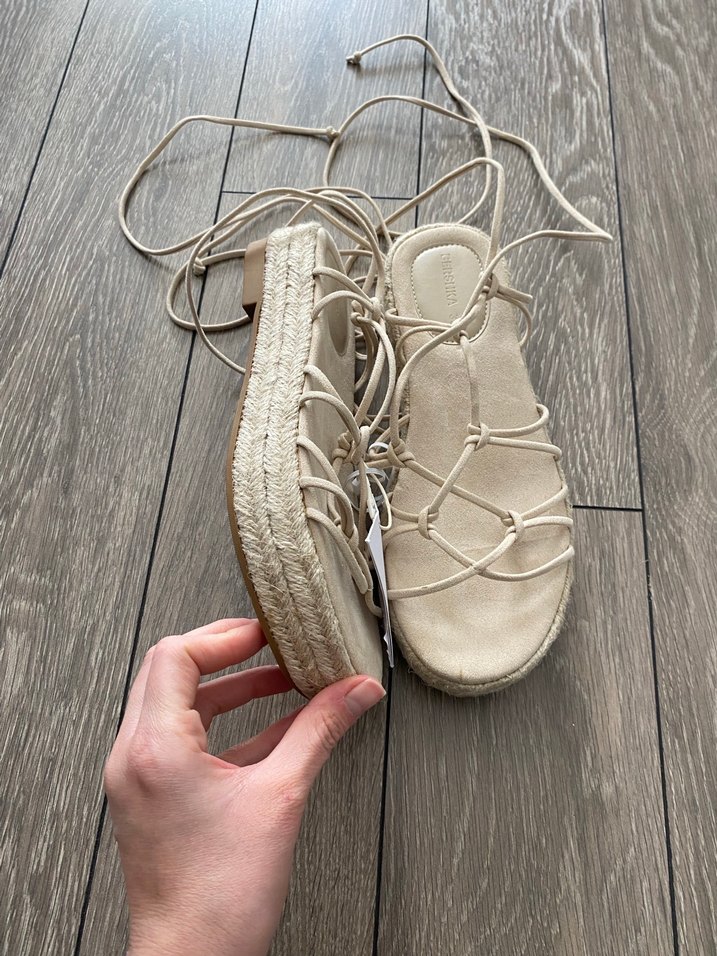 Bej Süet Dolgu Topuklu Kadın Sandalet - Görsel 2