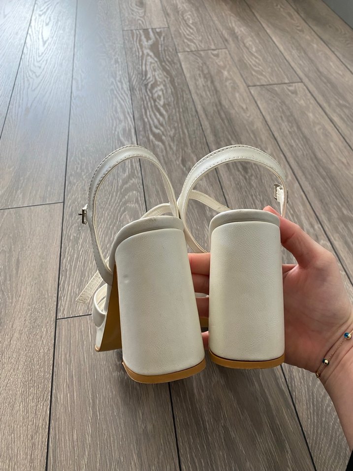 Beyaz Platform Topuklu Kadın Abiye Ayakkabı - Görsel 3