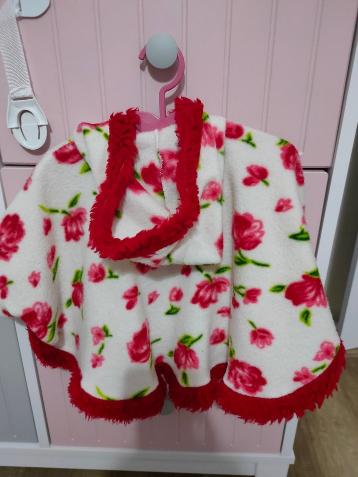 Kız Çocuk Kapüşonlu Çiçekli Pelerin - Görsel 4